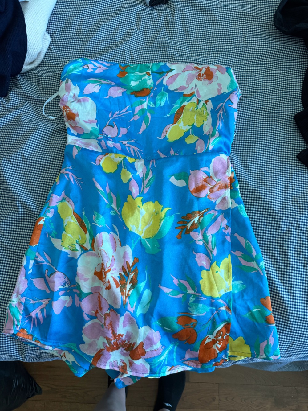 Lulu's Blue Floral Strapless Sundress